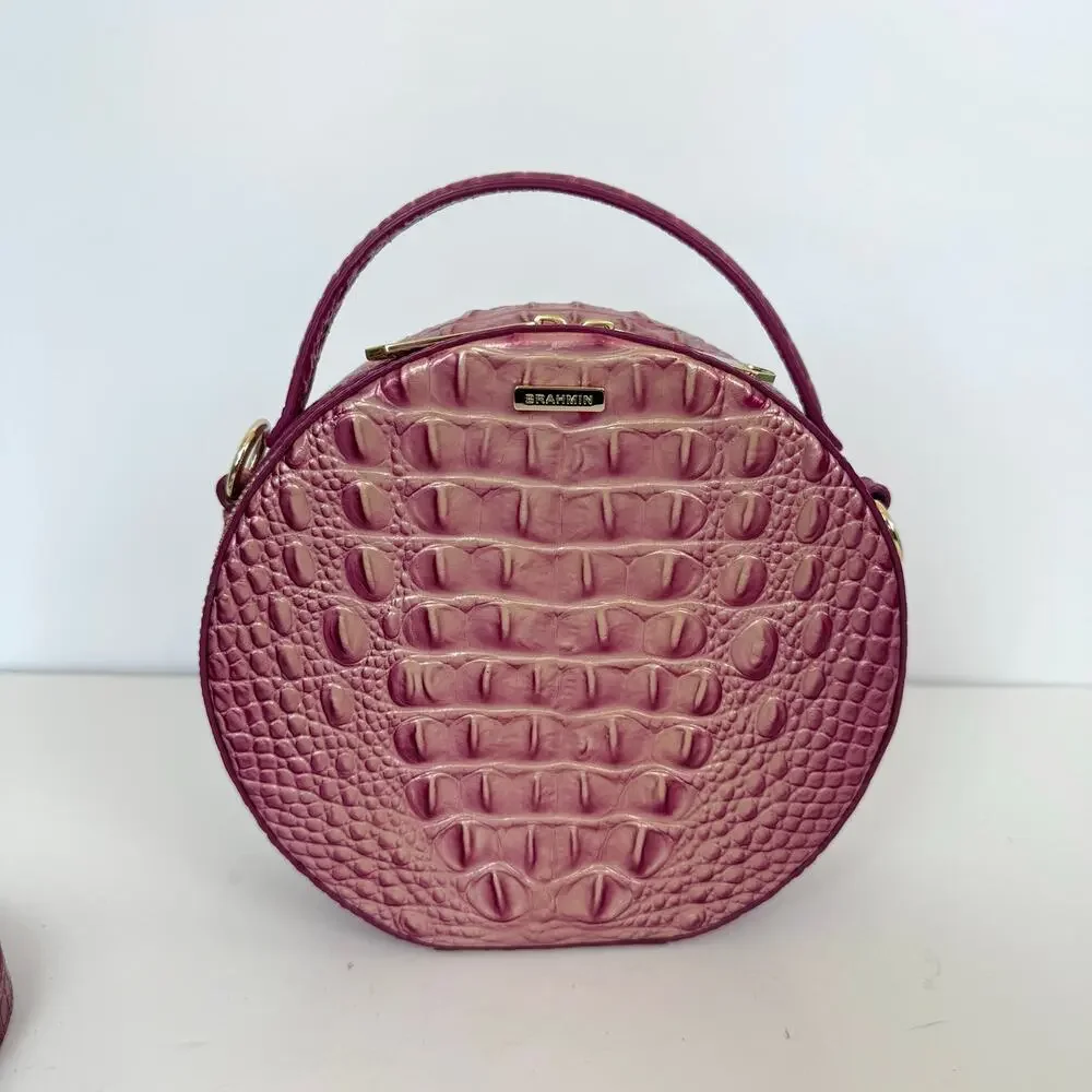 Brahmin Lane Believe Ombre Melbourne Crossbody Bag Croc-Embossed Pink Round